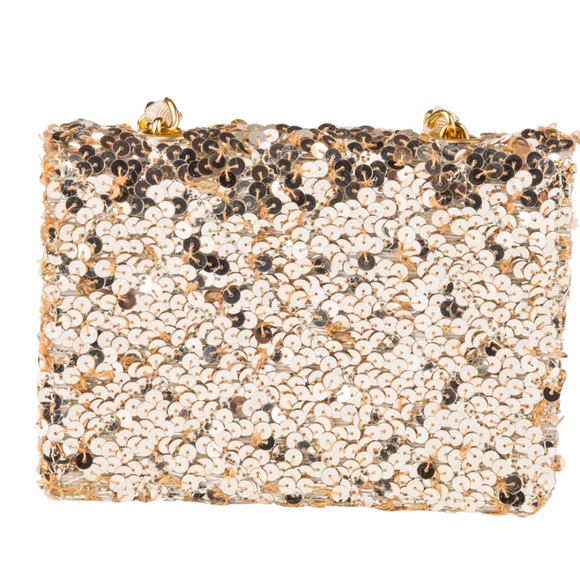 CHANEL CLASSIC FLAP RARE MICRO MINI VINTAGE GOLD SEQUIN & MICROFIBER CROSSBODY - Picture 8 of 8